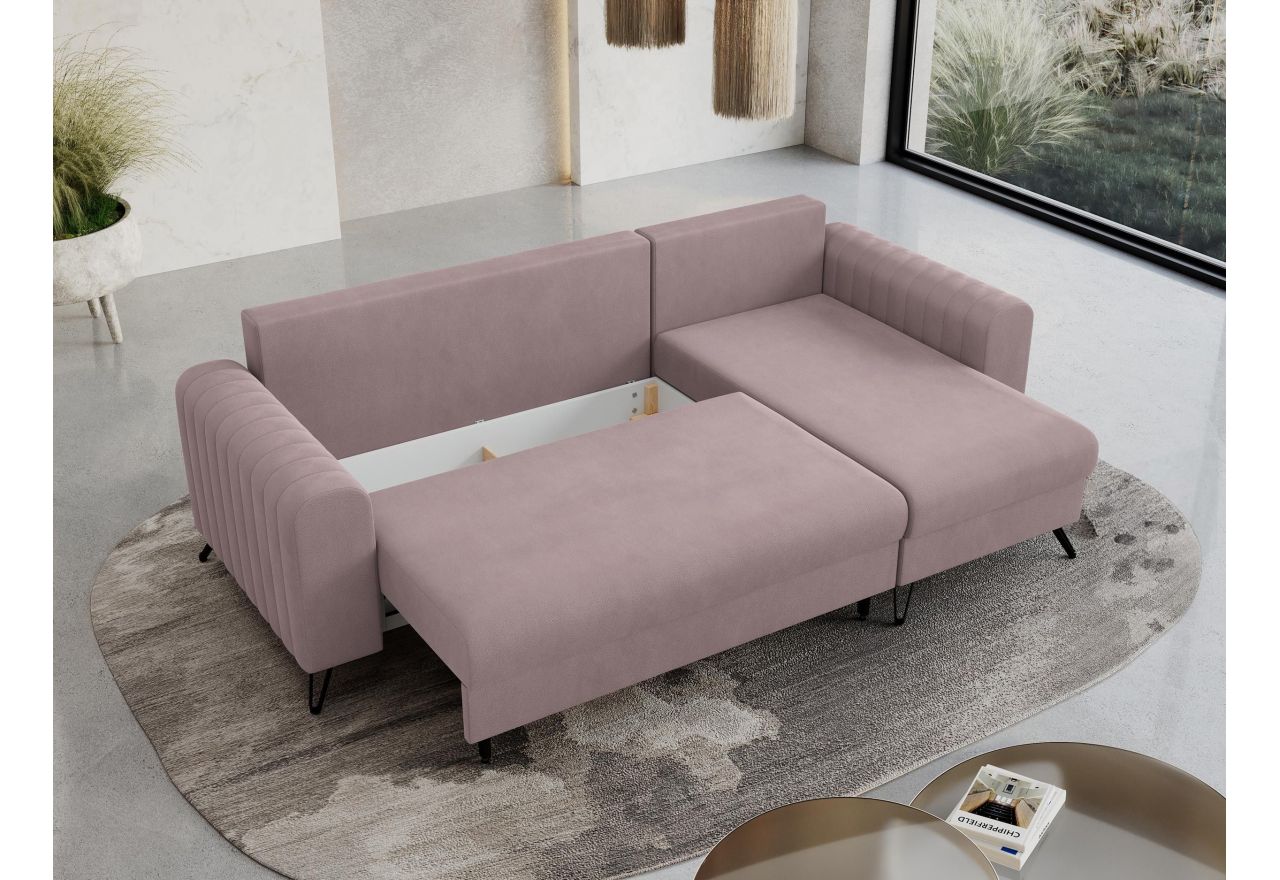 Narożnik AXEL L - uniwersalny - różowy, welwet