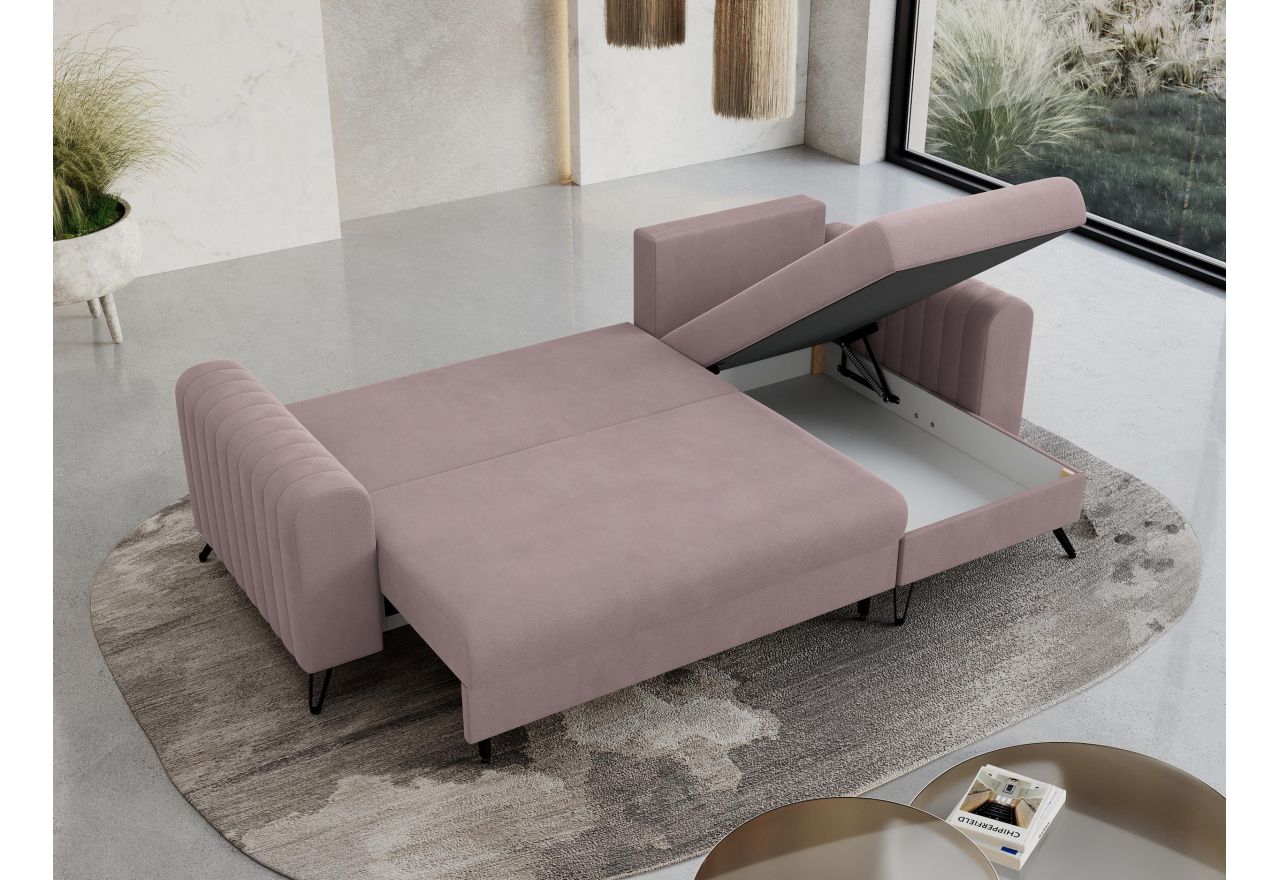 Narożnik AXEL L - uniwersalny - różowy, welwet