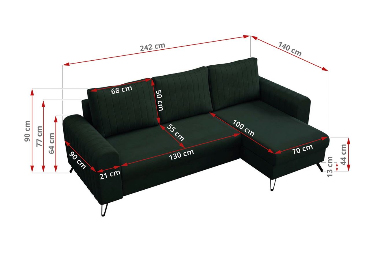 Narożnik AXEL L - uniwersalny - zielony, welwet
