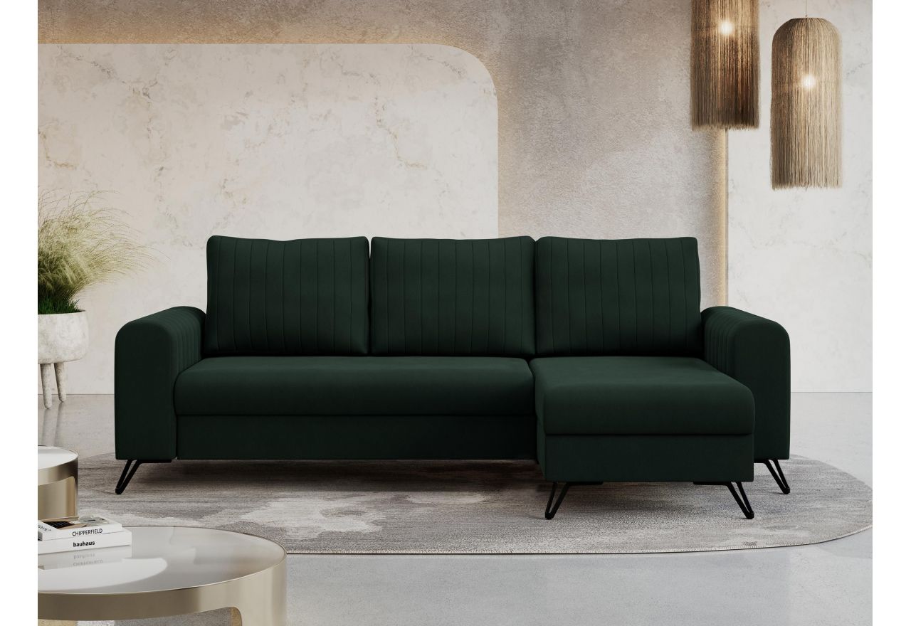 Narożnik AXEL L - uniwersalny - zielony, welwet