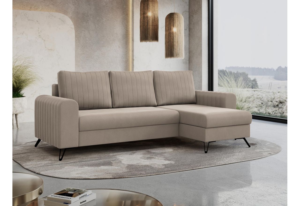 Narożnik AXEL L - uniwersalny - beżowy, welwet