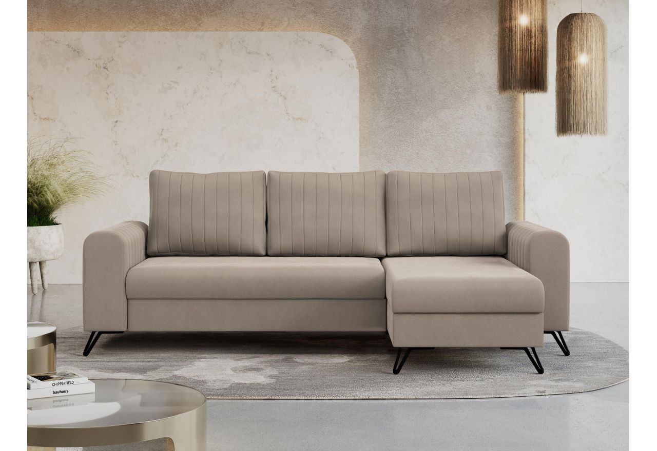 Narożnik AXEL L - uniwersalny - beżowy, welwet