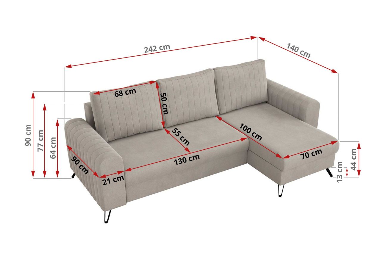 Narożnik AXEL L - uniwersalny - kremowy, welwet