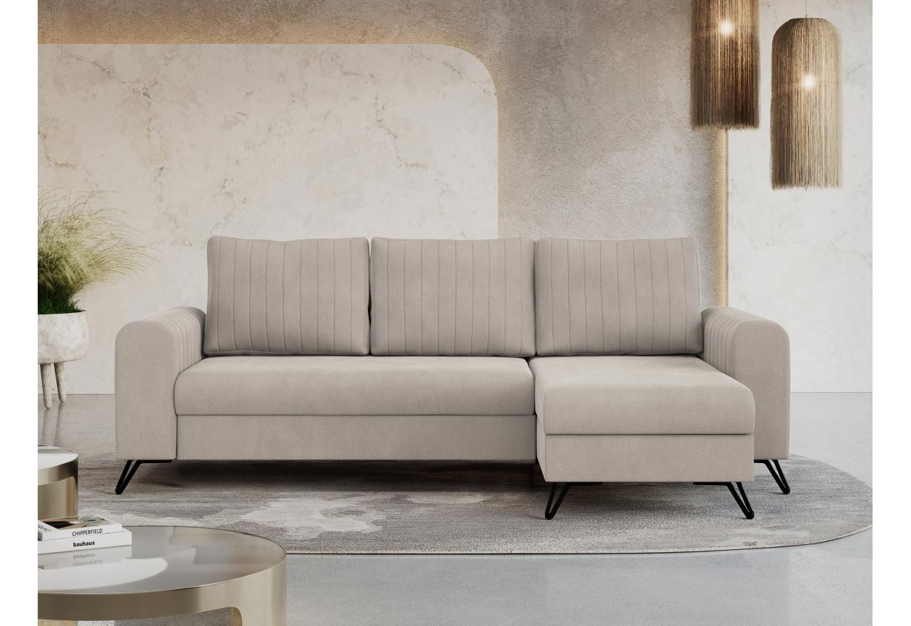 Narożnik AXEL L - uniwersalny - kremowy, welwet