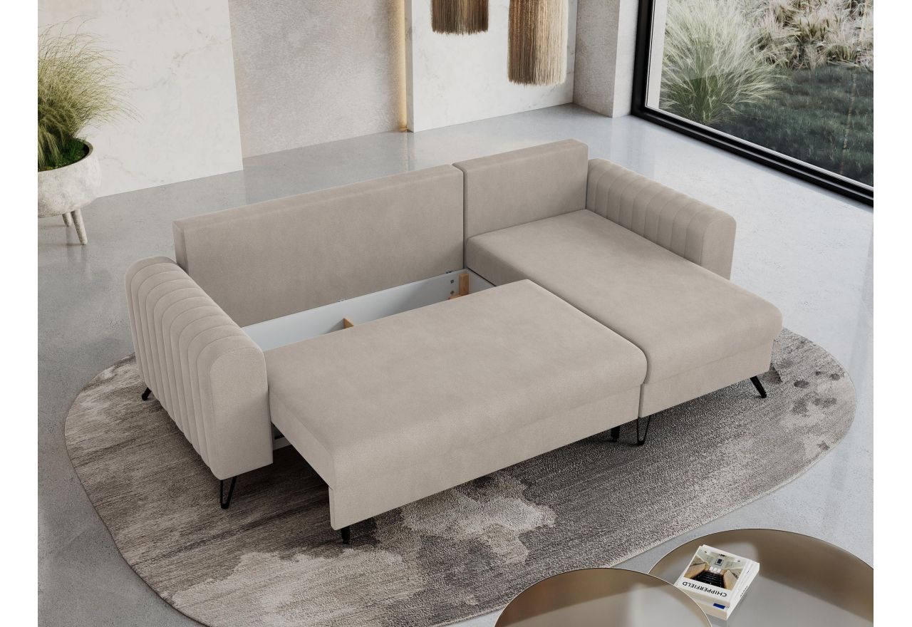 Narożnik AXEL L - uniwersalny - kremowy, welwet