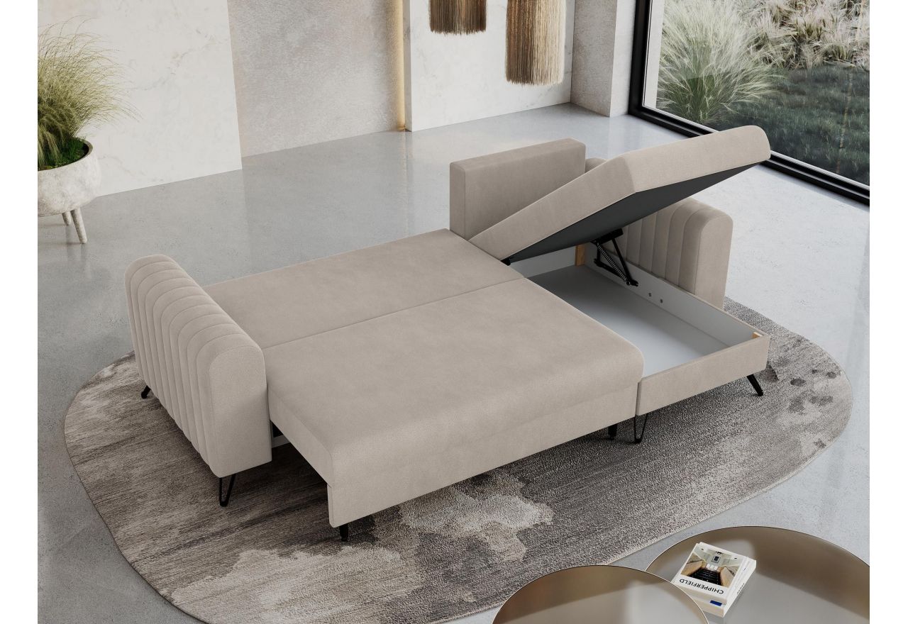 Narożnik AXEL L - uniwersalny - kremowy, welwet