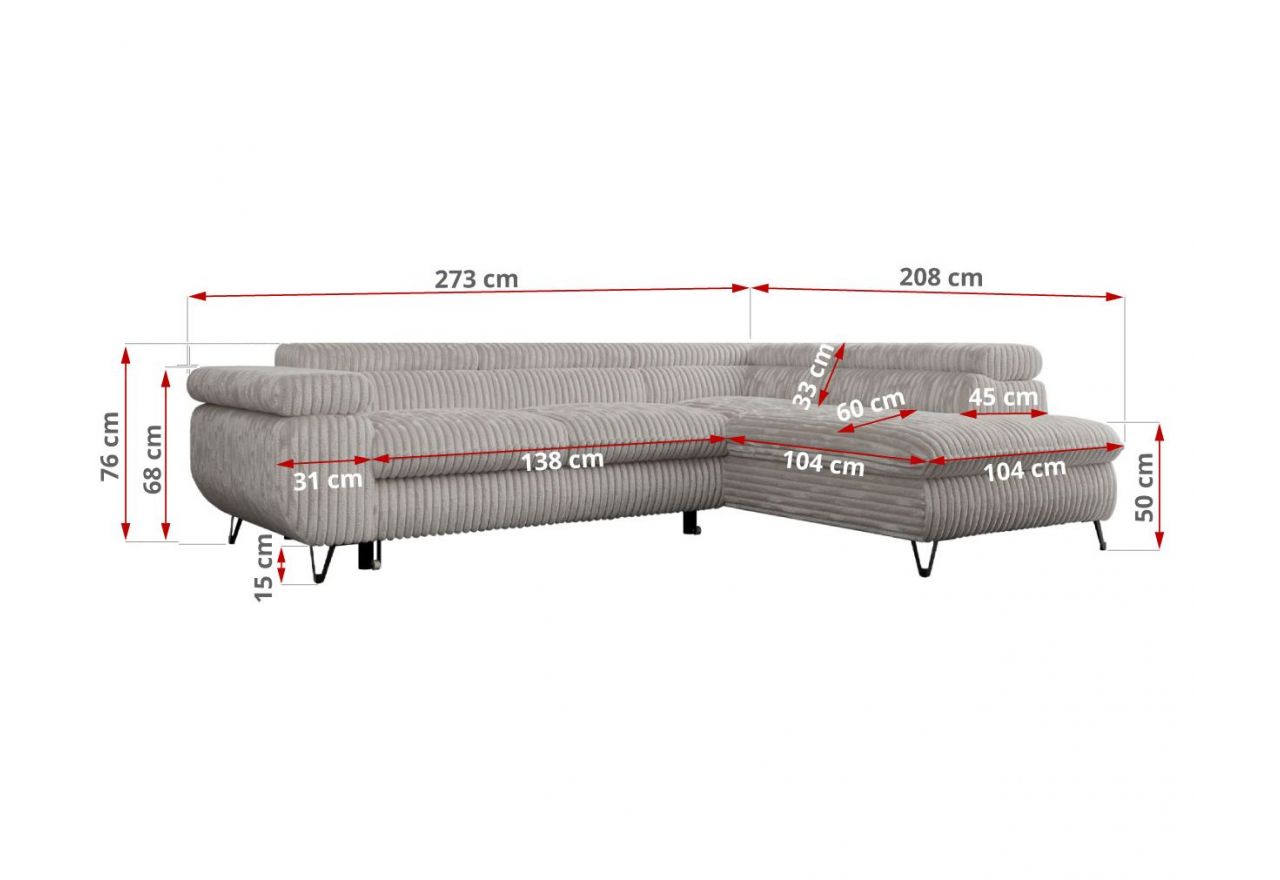 Narożnik PETER L - Tilia 86 - szary - OUTLET