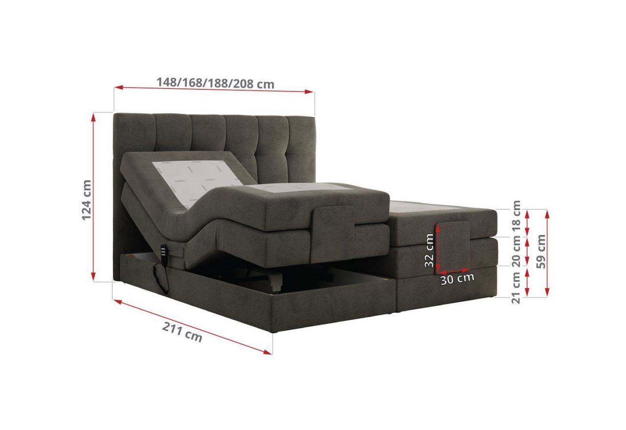 Łóżko kontynentalne VITTORIA 200x200 - Monolith 92 - ciemny szary - OUTLETU