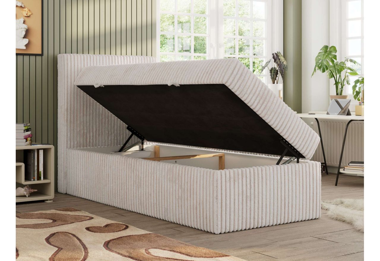 Łóżko kontynentalne TILIO 90x200 - H3 - beżowy, sztruks - strona lewa