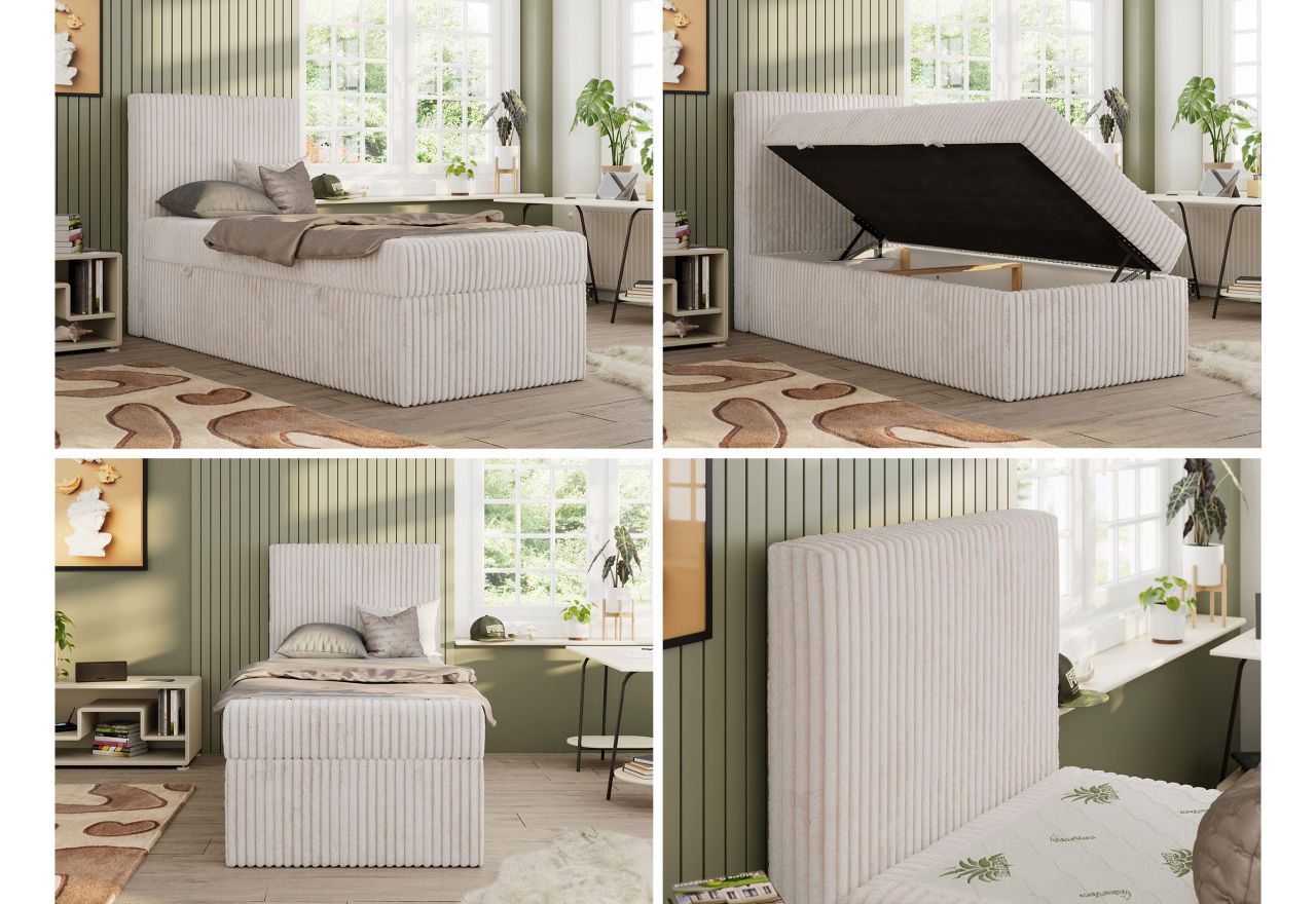 Łóżko kontynentalne TILIO 90x200 - H3 - beżowy, sztruks - strona lewa