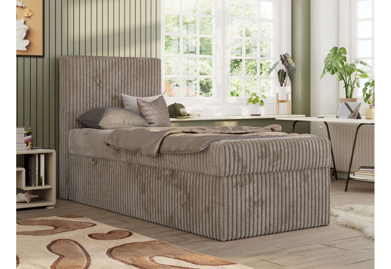 Łóżko kontynentalne TILIO 90x200 - H3 - jasnobrązowy, sztruks - strona lewa