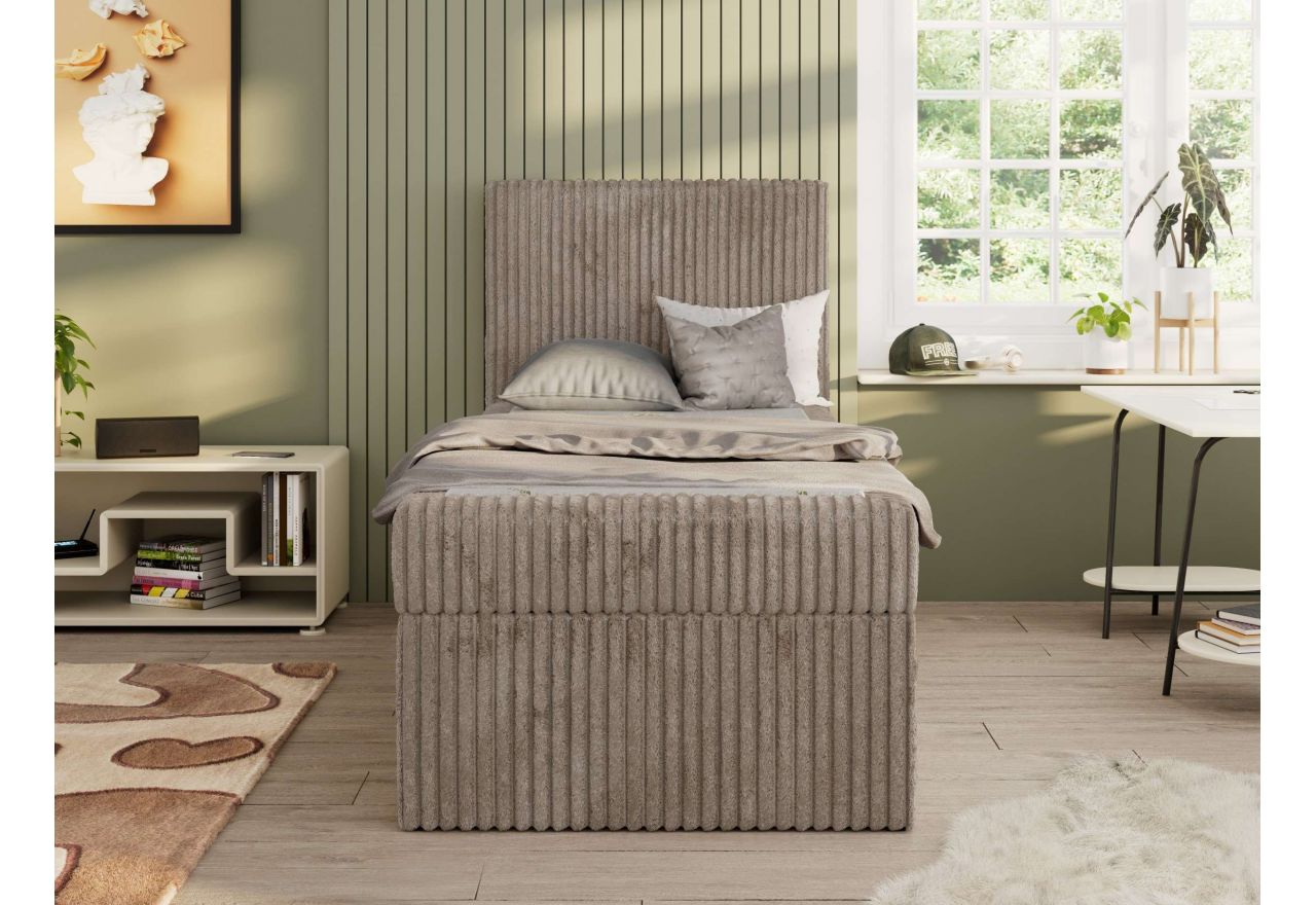 Łóżko kontynentalne TILIO 90x200 - H3 - jasnobrązowy, sztruks - strona lewa