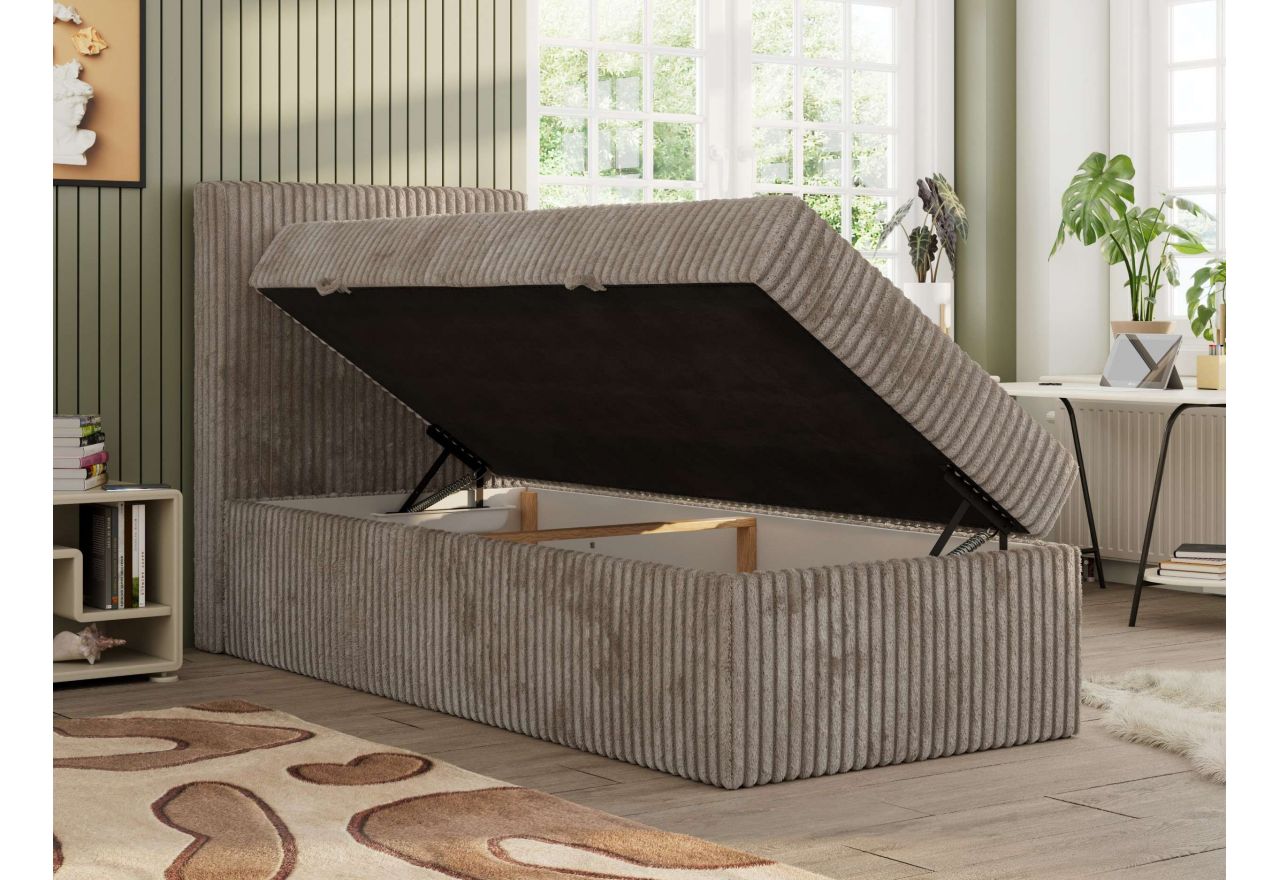 Łóżko kontynentalne TILIO 90x200 - H3 - jasnobrązowy, sztruks - strona lewa