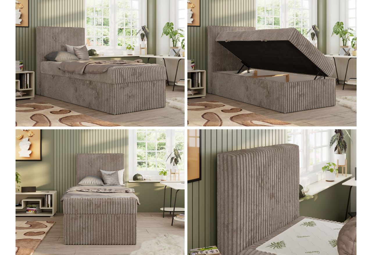 Łóżko kontynentalne TILIO 90x200 - H3 - jasnobrązowy, sztruks - strona lewa