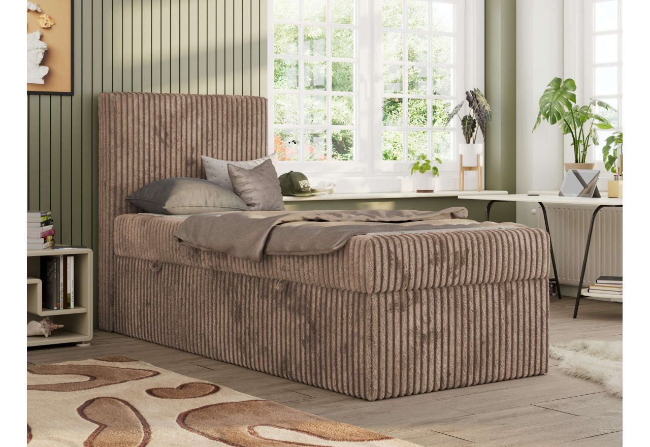 Łóżko kontynentalne TILIO 90x200 - H3 - brązowy, sztruks - strona lewa