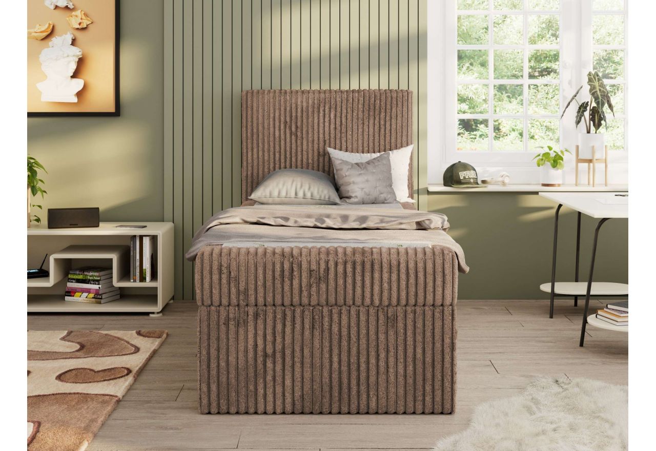 Łóżko kontynentalne TILIO 90x200 - H3 - brązowy, sztruks - strona lewa