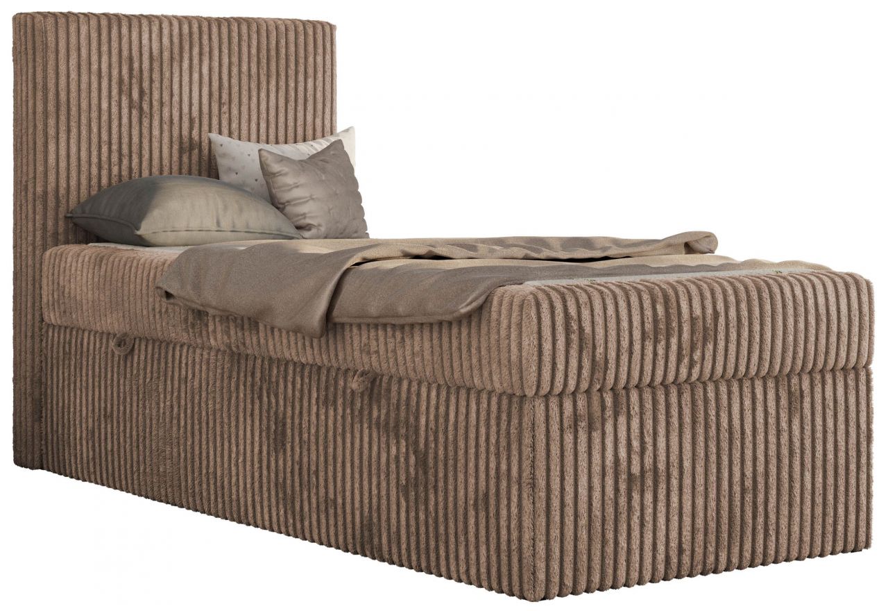 Łóżko kontynentalne TILIO 90x200 - H3 - brązowy, sztruks - strona lewa