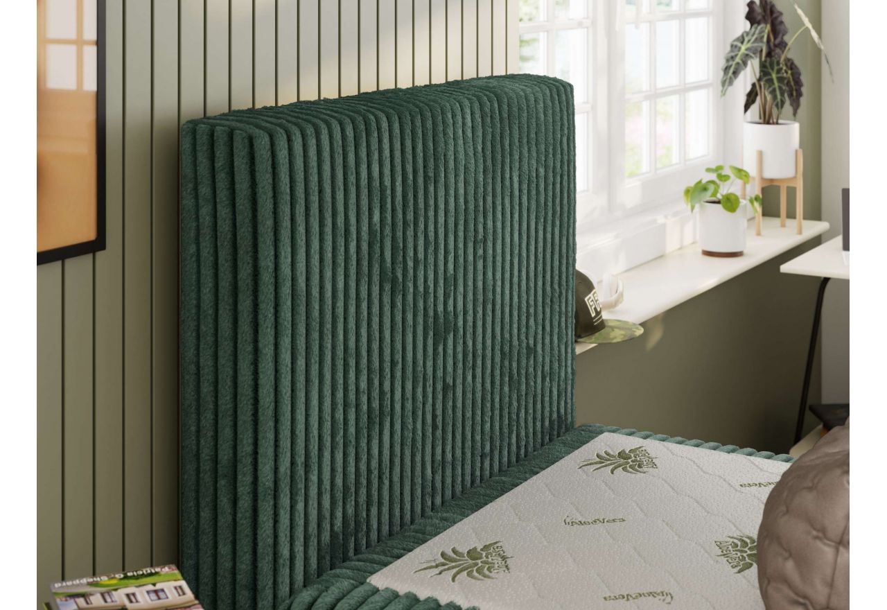 Łóżko kontynentalne TILIO 90x200 - H3 - ciemnozielony, sztruks - strona lewa