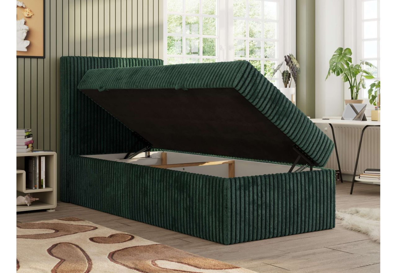 Łóżko kontynentalne TILIO 90x200 - H3 - ciemnozielony, sztruks - strona lewa