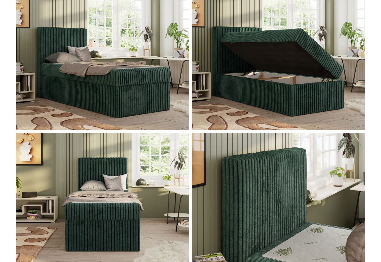 Łóżko kontynentalne TILIO 90x200 - H3 - ciemnozielony, sztruks - strona lewa