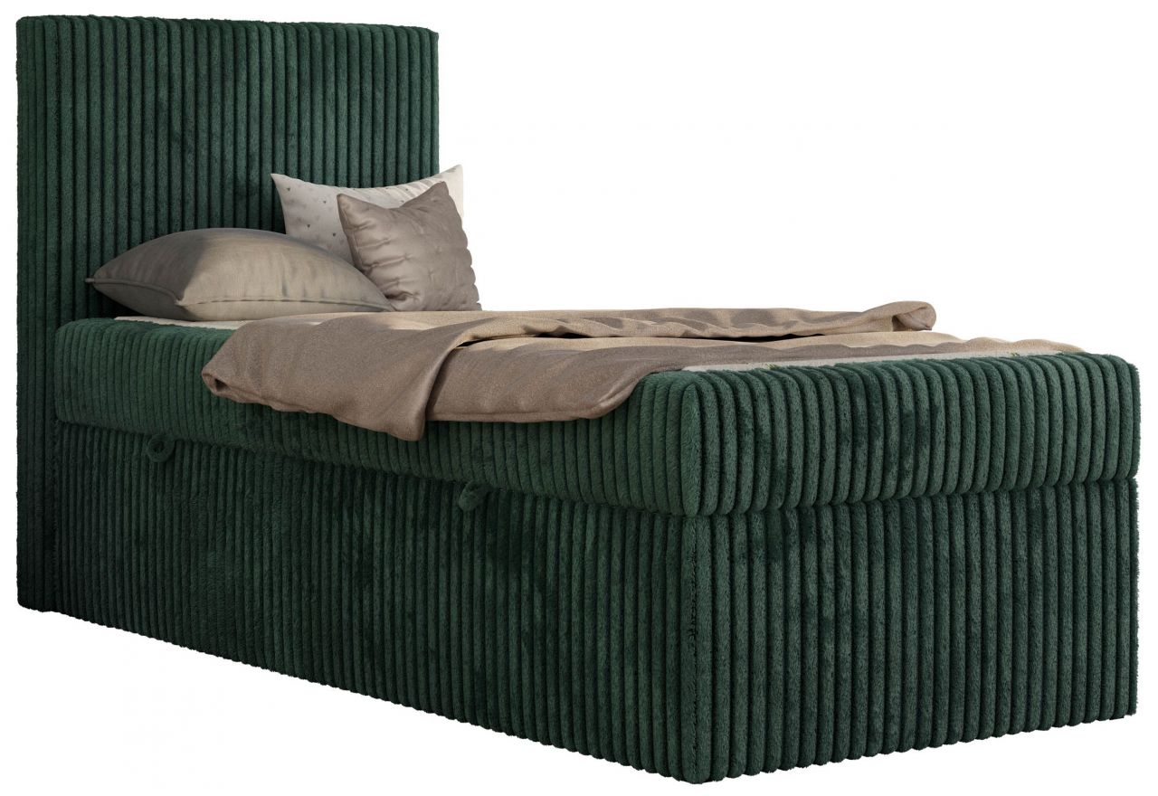 Łóżko kontynentalne TILIO 90x200 - H3 - ciemnozielony, sztruks - strona lewa