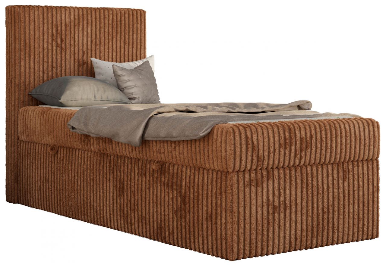 Łóżko kontynentalne TILIO 90x200 - H3 - pomarańczowy, sztruks - strona lewa