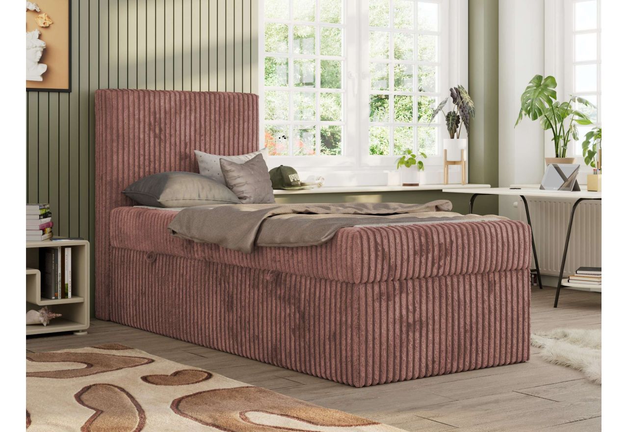 Łóżko kontynentalne TILIO 90x200 - H3 - różowy, sztruks - strona lewa