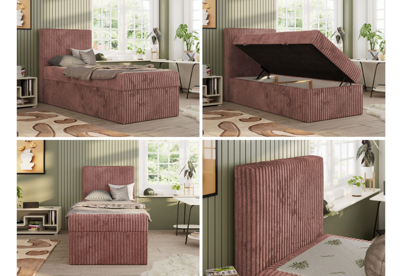 Łóżko kontynentalne TILIO 90x200 - H3 - różowy, sztruks - strona lewa