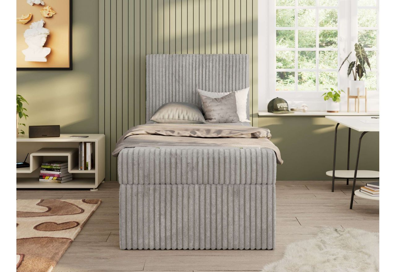 Łóżko kontynentalne TILIO 90x200 - H3 - jasnoszary, sztruks - strona lewa