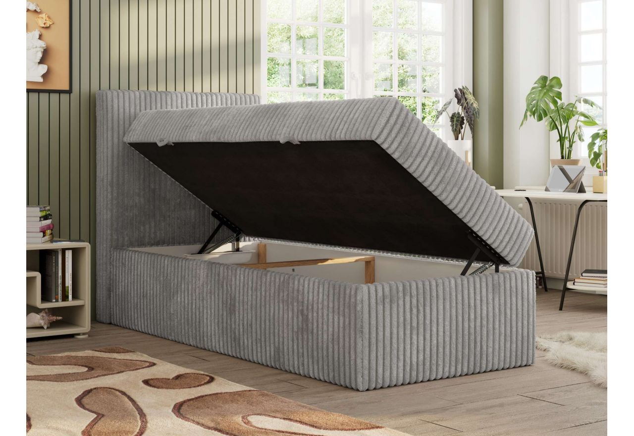 Łóżko kontynentalne TILIO 90x200 - H3 - jasnoszary, sztruks - strona lewa