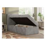 Łóżko kontynentalne TILIO 90x200 - H3 - jasnoszary, sztruks - strona lewa