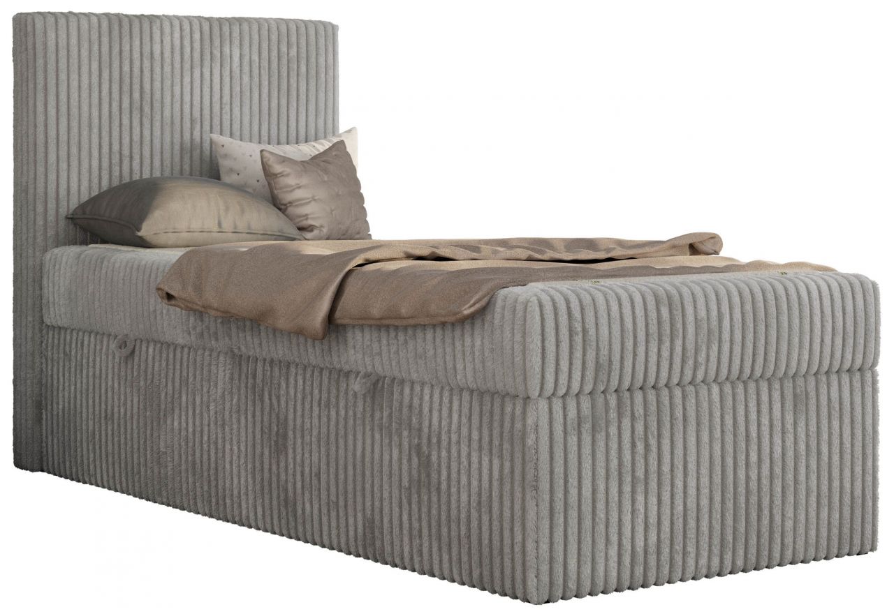 Łóżko kontynentalne TILIO 90x200 - H3 - jasnoszary, sztruks - strona lewa