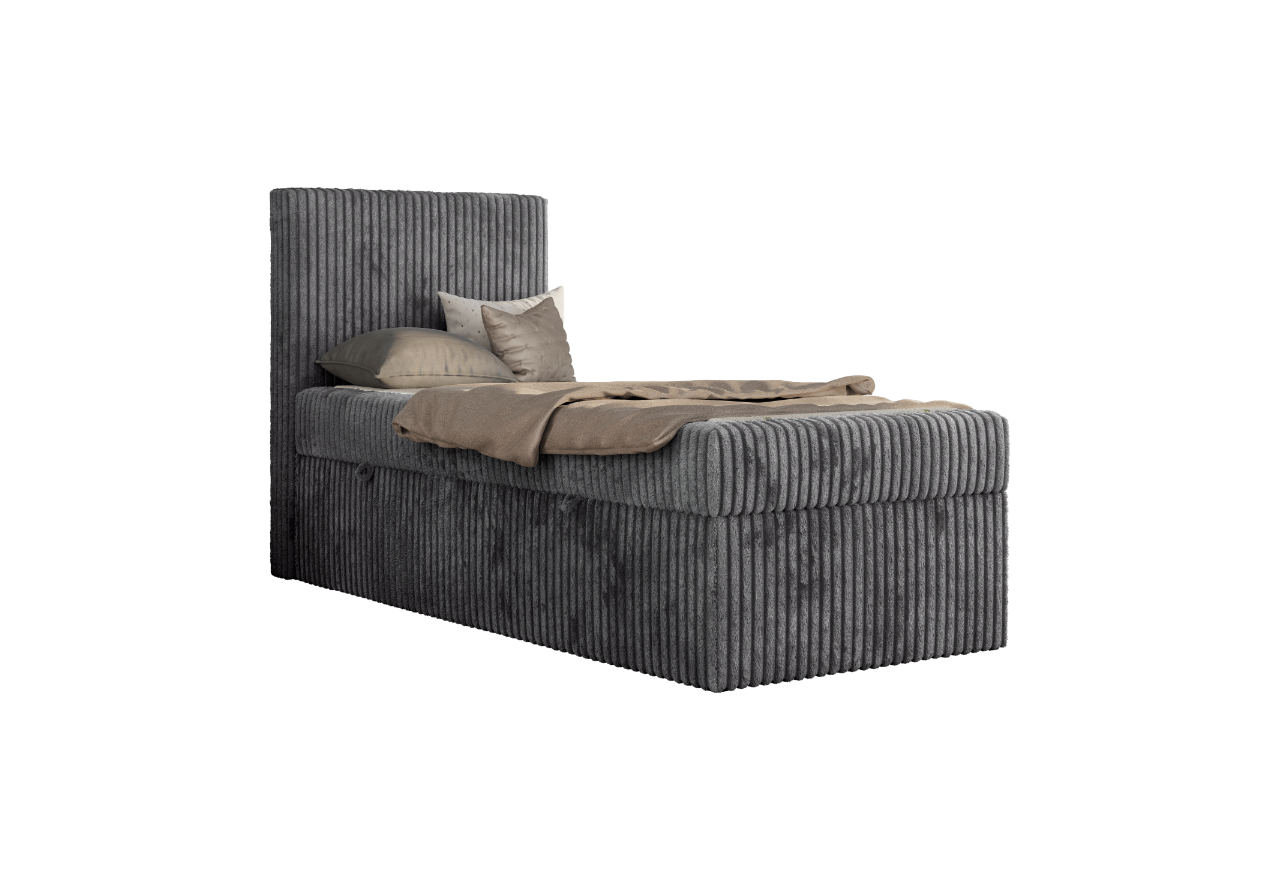 Łóżko kontynentalne TILIO 90x200 - H3 - ciemnoszary, sztruks - strona lewa