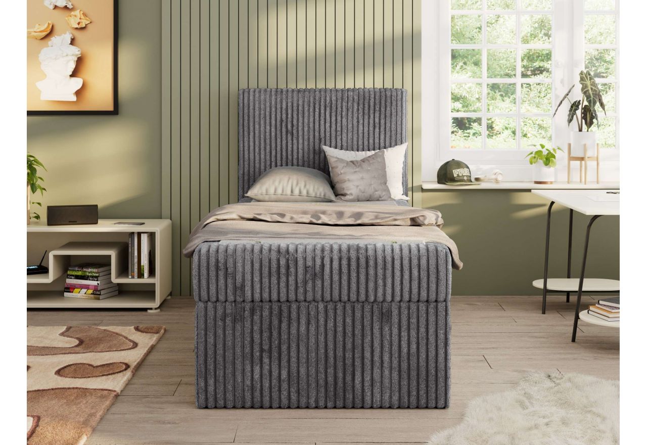 Łóżko kontynentalne TILIO 90x200 - H3 - ciemnoszary, sztruks - strona lewa