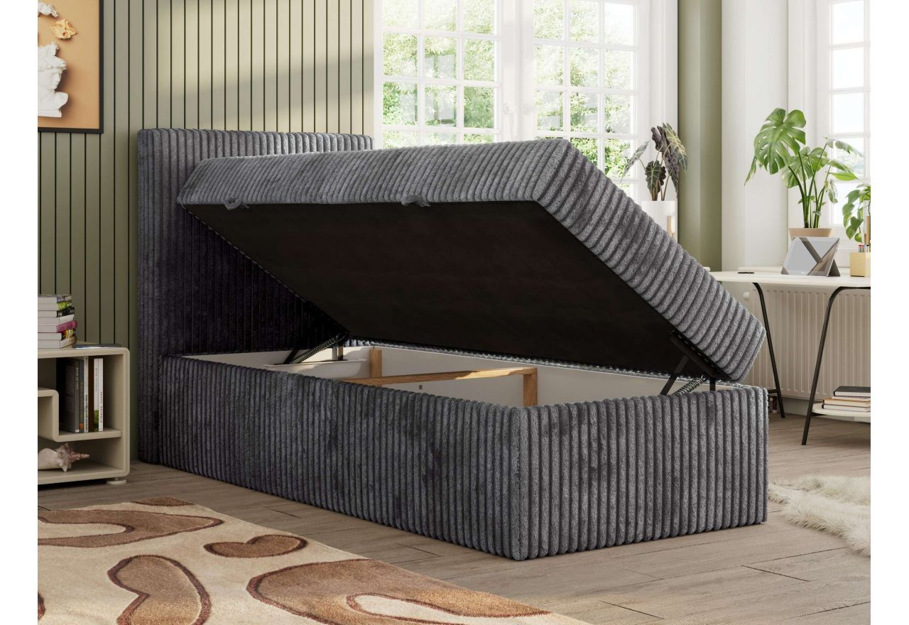 Łóżko kontynentalne TILIO 90x200 - H3 - ciemnoszary, sztruks - strona lewa