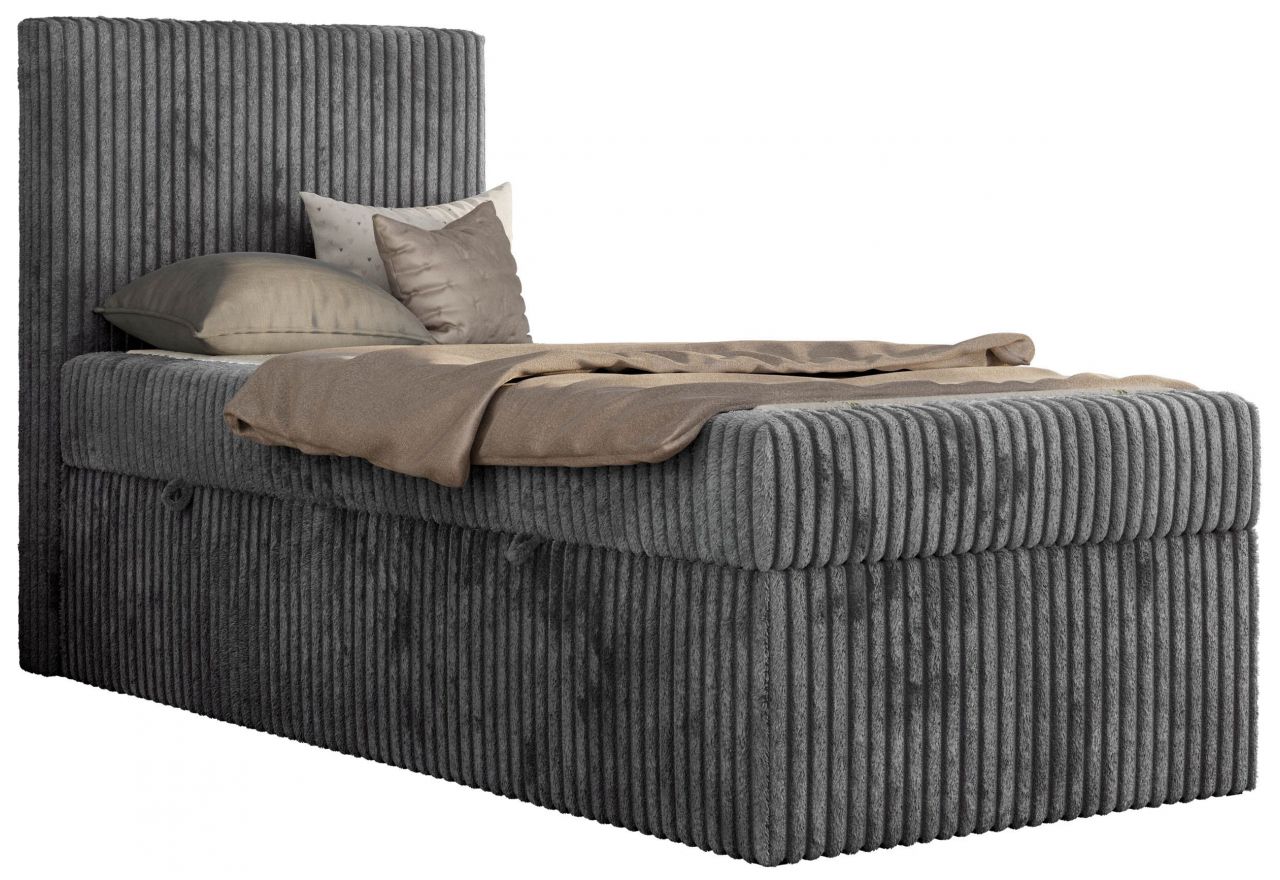 Łóżko kontynentalne TILIO 90x200 - H3 - ciemnoszary, sztruks - strona lewa