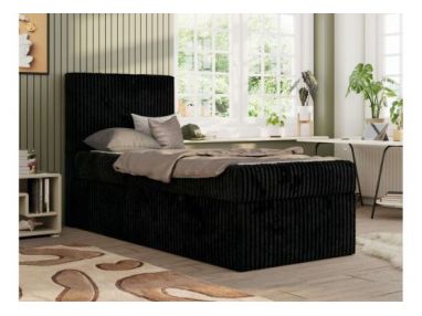 Łóżko kontynentalne TILIO 90x200 - H3 - czarny, sztruks - strona lewa