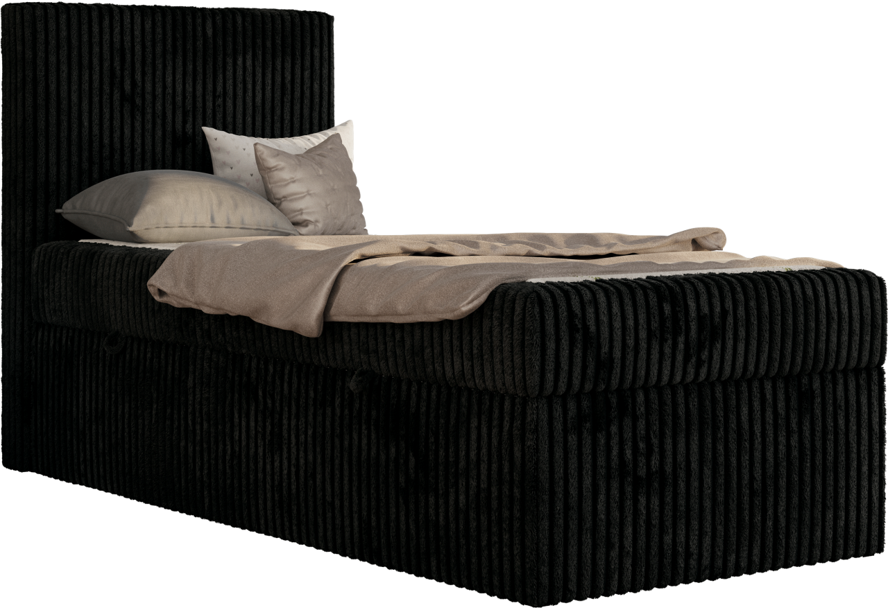 Łóżko kontynentalne TILIO 90x200 - H3 - czarny, sztruks - strona lewa