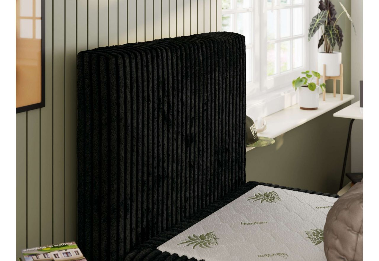 Łóżko kontynentalne TILIO 90x200 - H3 - czarny, sztruks - strona lewa