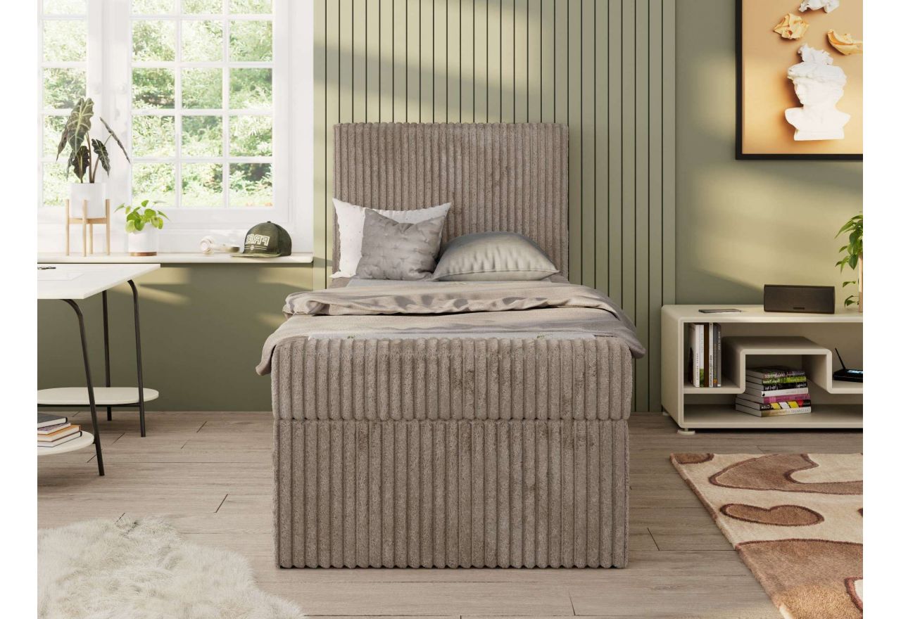 Łóżko kontynentalne TILIO 90x200 - H3 - jasnobrązowy, sztruks - strona prawa