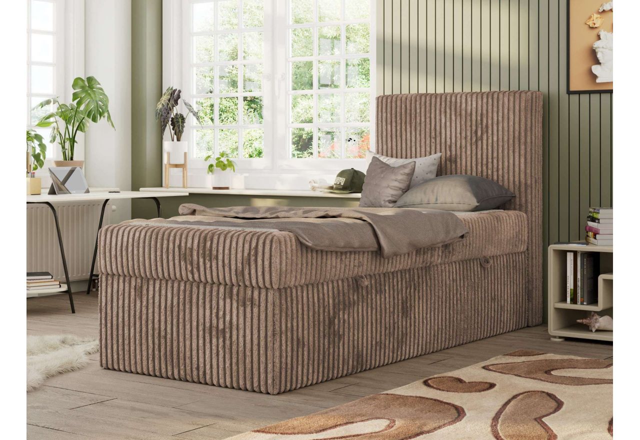 Łóżko kontynentalne TILIO 90x200 - H3 - brązowy, sztruks - strona prawa