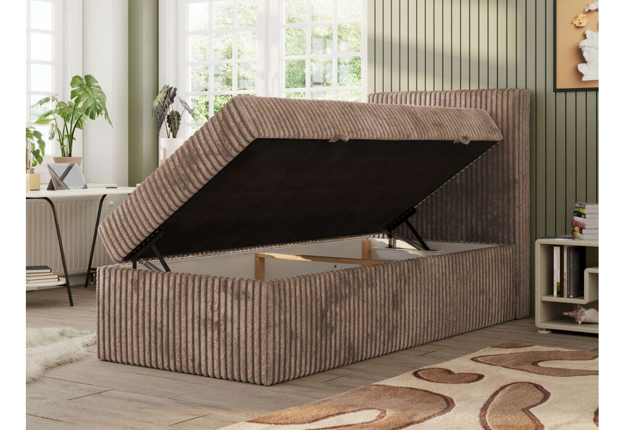 Łóżko kontynentalne TILIO 90x200 - H3 - brązowy, sztruks - strona prawa