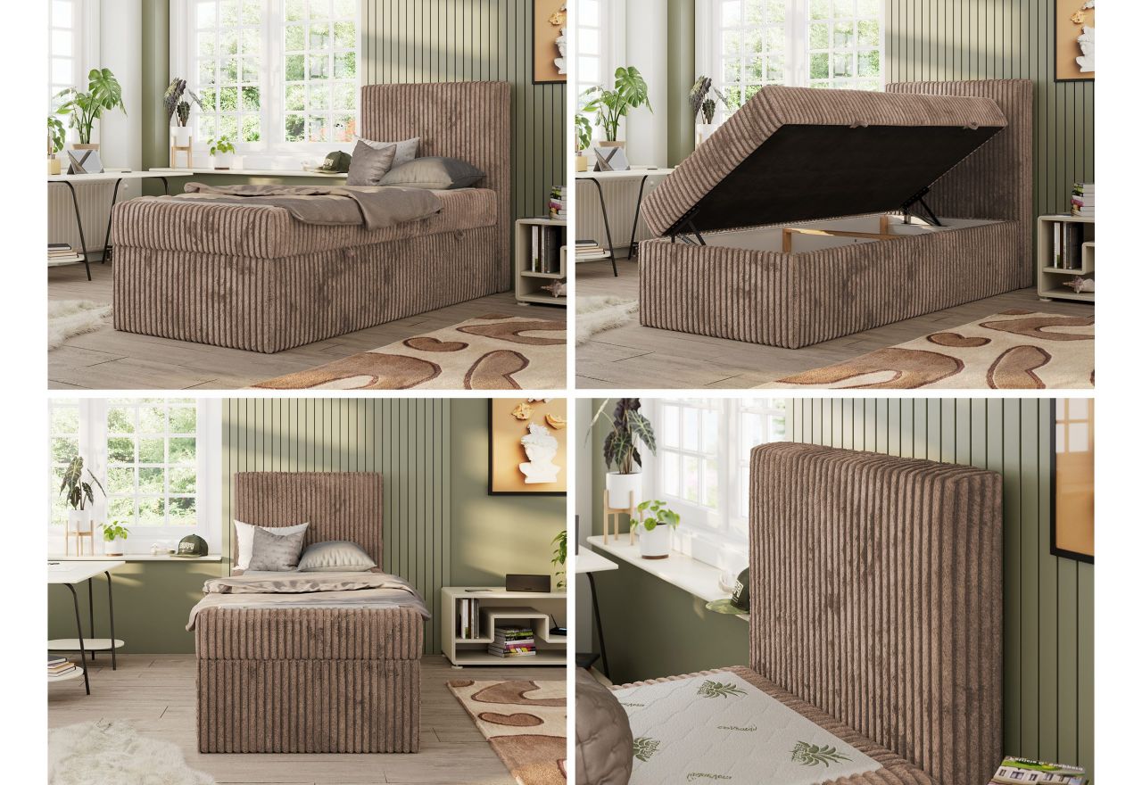 Łóżko kontynentalne TILIO 90x200 - H3 - brązowy, sztruks - strona prawa