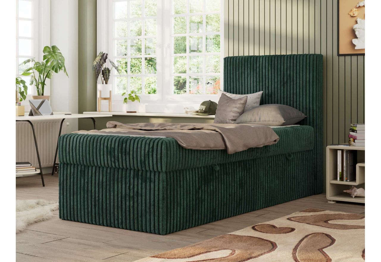 Łóżko kontynentalne TILIO 90x200 - H3 - ciemnozielony, sztruks - strona prawa