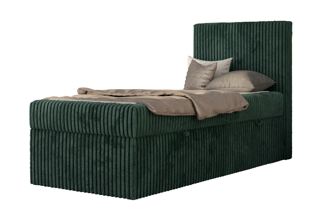 Łóżko kontynentalne TILIO 90x200 - H3 - ciemnozielony, sztruks - strona prawa