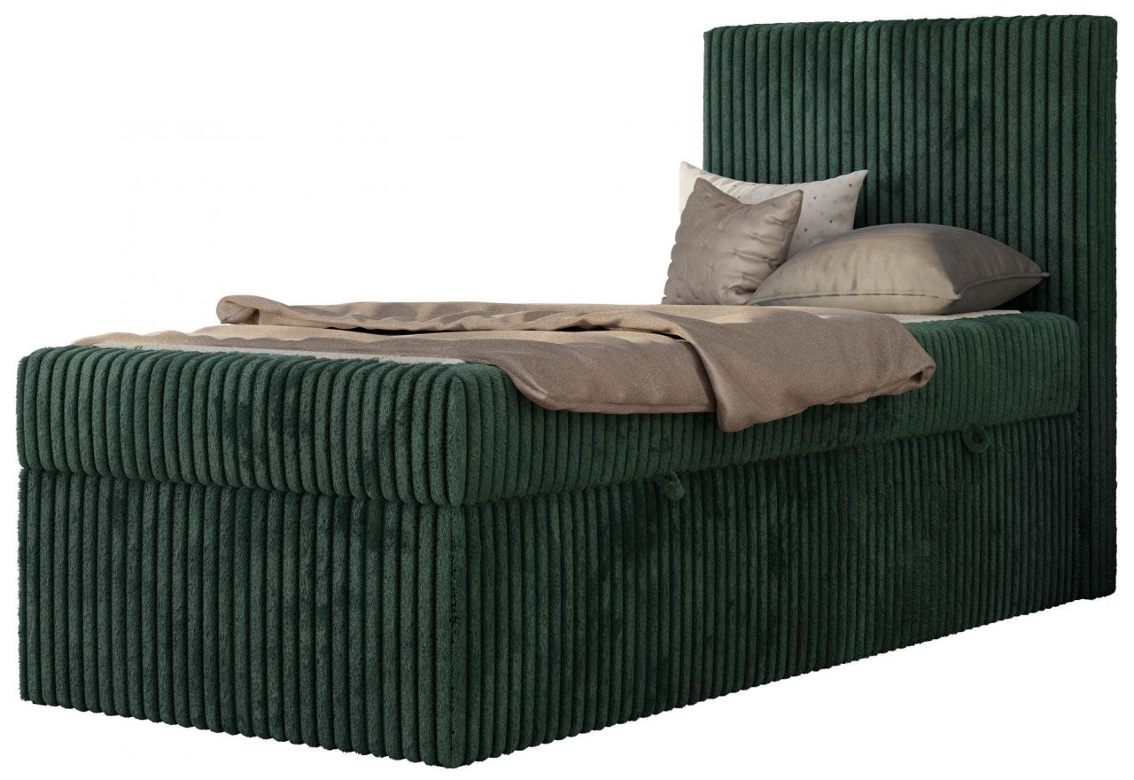 Łóżko kontynentalne TILIO 90x200 - H3 - ciemnozielony, sztruks - strona prawa