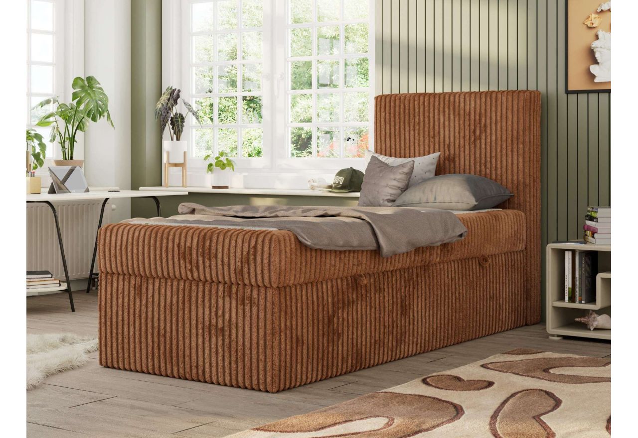 Łóżko kontynentalne TILIO 90x200 - H3 - pomarańczowy, sztruks - strona prawa