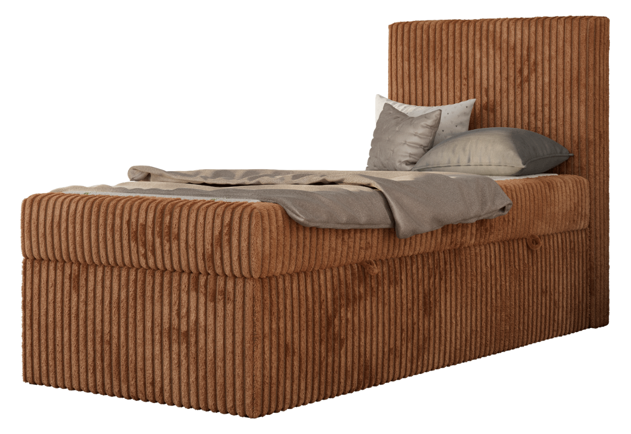 Łóżko kontynentalne TILIO 90x200 - H3 - pomarańczowy, sztruks - strona prawa