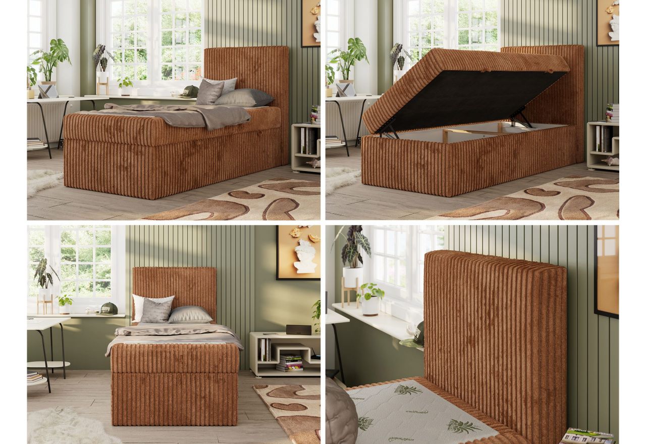 Łóżko kontynentalne TILIO 90x200 - H3 - pomarańczowy, sztruks - strona prawa