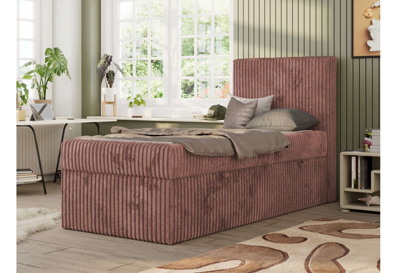 Łóżko kontynentalne TILIO 90x200 - H3 - różowy, sztruks - strona prawa